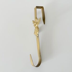 Vintage Wreath Hanger Cherub Playing Flute Angel Gold Toned Metal